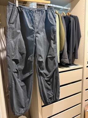 Black Y2K Parachute Cargo Pants Baggy Drawstring M